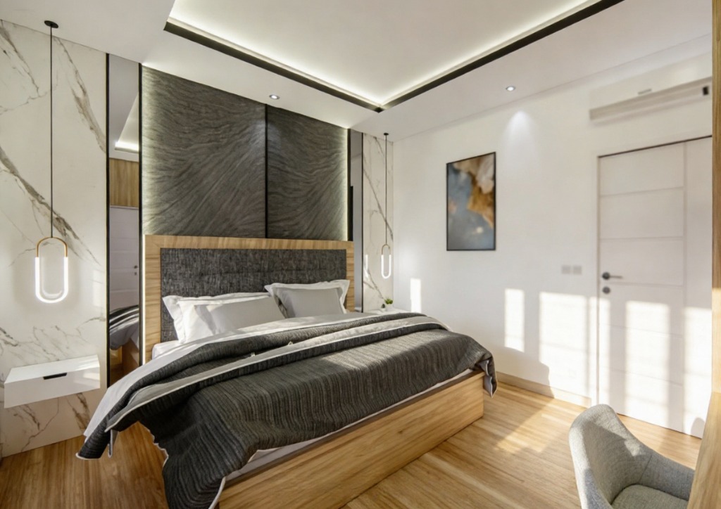 Desain interior minimalis, premium, elegan, dan mewah.